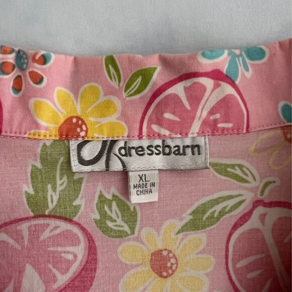 Dress Barn Pink Fruit & Floral Print Retro Preppy Sleeveless Blouse - Picture 4 of 5